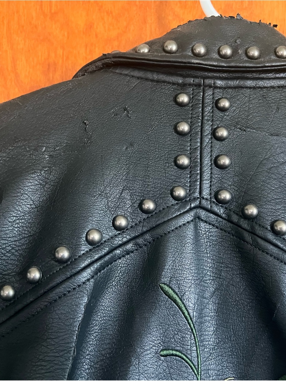 Blank NYC Black Faux Leather Jacket with Multicolor Floral Embroidery - Picture 6 of 9